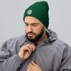 Man wearing green cuffed Beenie hat